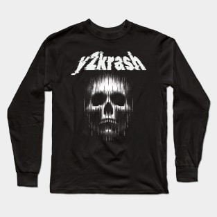 Y2K Flashback: Glitch Creepy Skull Long Sleeve T-Shirt